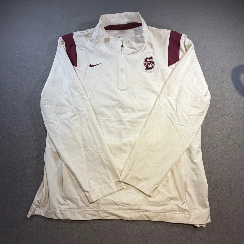 Nike USC Trojans Mens XL Quarter Zip Windbreaker Jacket Cream Cardinal Red Logo